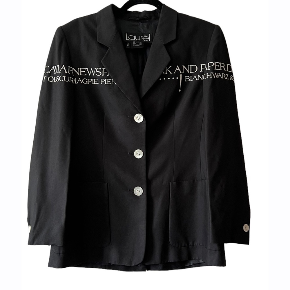 Laurel Womens 36 EUR Black White Writing‎ Button Up Blazer